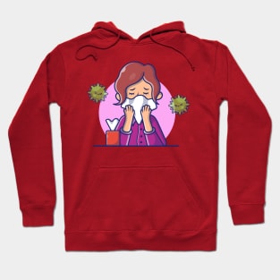 Girl with Fever And Flu Cartoon Hoodie
